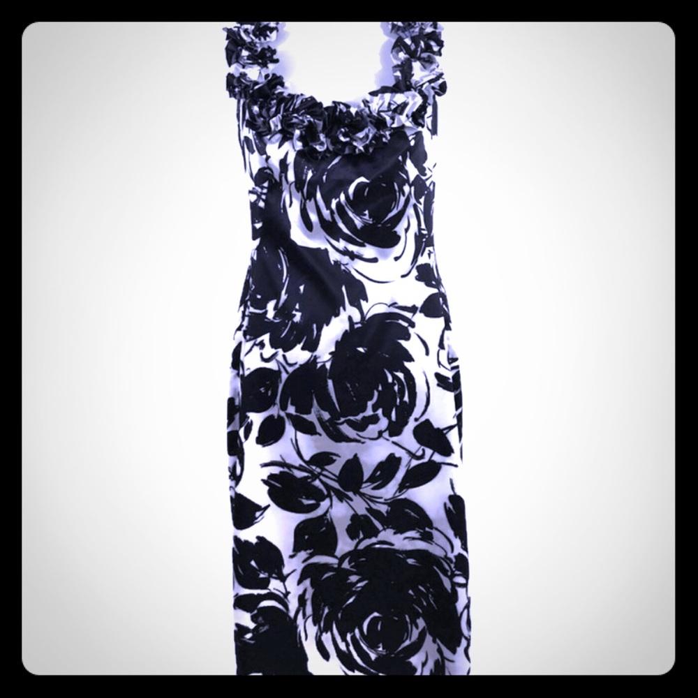 WHBM Satin Ruffle Floral Pattern Cocktail Dress - Picture 2 of 7